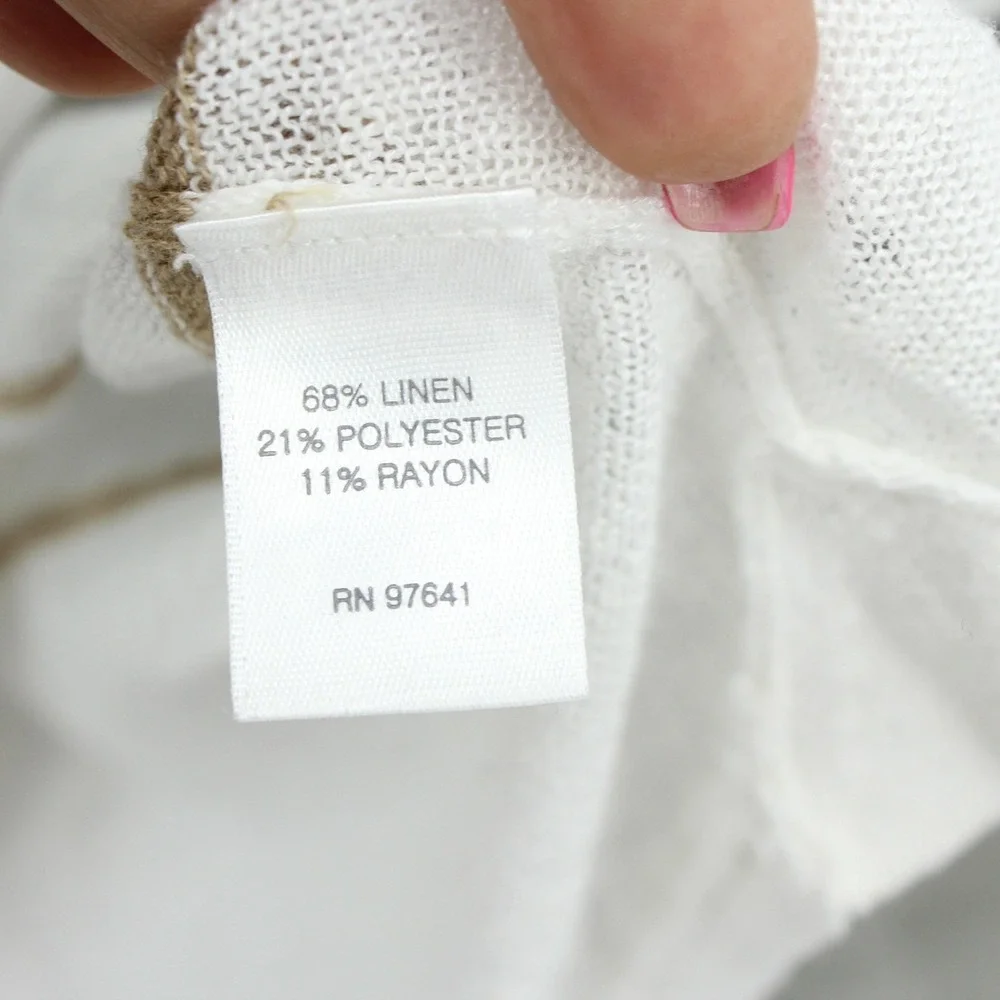 J Jill Sweater‎ Womens Medium Linen Blend Striped Lightweight Knit Preppy White
